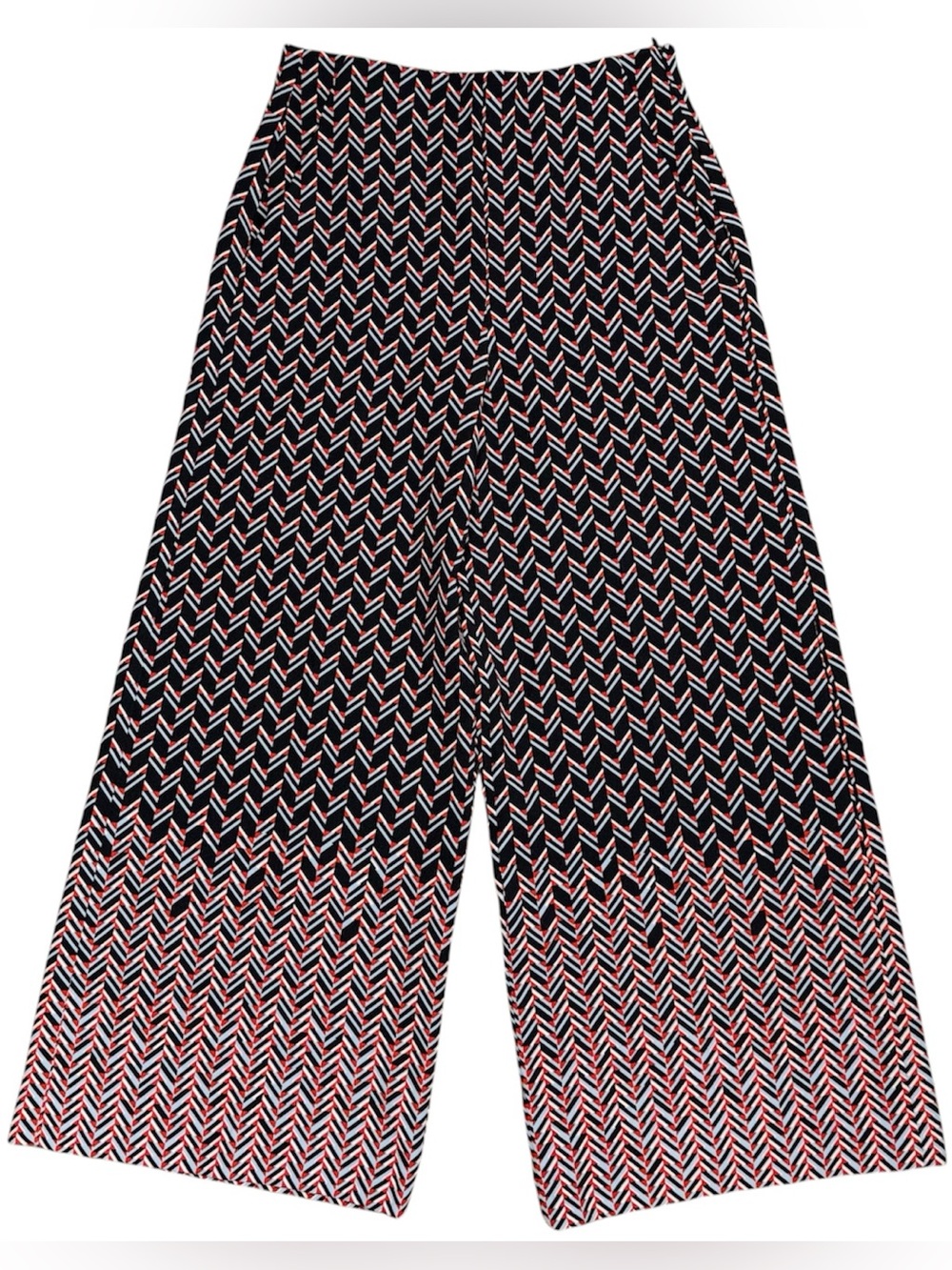 Zara Woman NWT Geo Chevron Red & Black High Waist Cropped Wide Leg Pants Sz XS